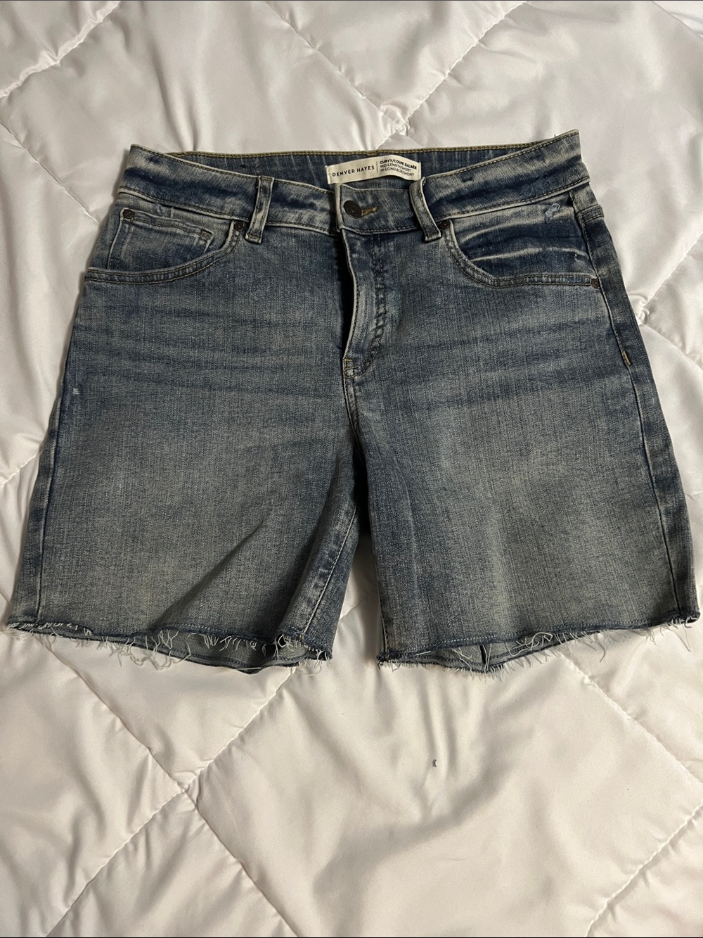 Denver Hayes Light Blue Frayed Hem Denim Shorts